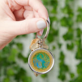 Elegante Monogram Letters Turquoise & Goud Glitter Sleutelhanger (Hand)