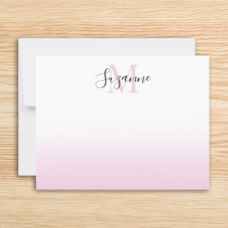 Elegante Monogram Licht Roze Ombre Notitiekaartje