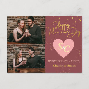 Elegante Monogram Liefde valentijnsdag koppel foto Feestdagenkaart