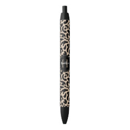 Elegante Monogram Luipaardprint Zwarte Inkt Pen