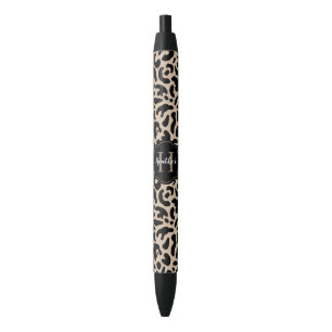 Elegante Monogram Luipaardprint Zwarte Inkt Pen