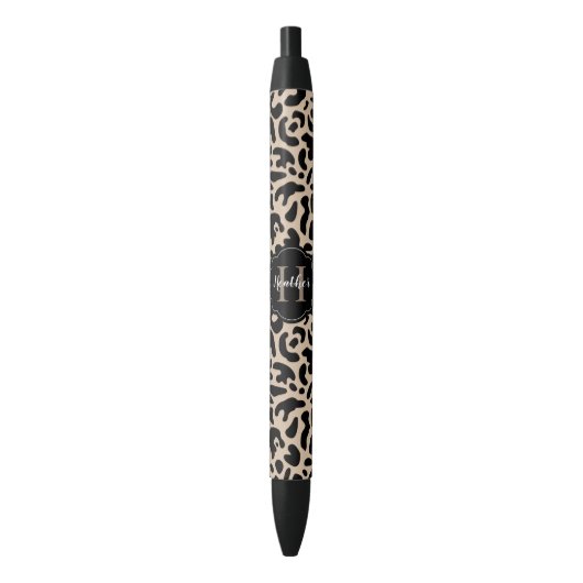 Elegante Monogram Luipaardprint Zwarte Inkt Pen (Voorkant Verticaal)