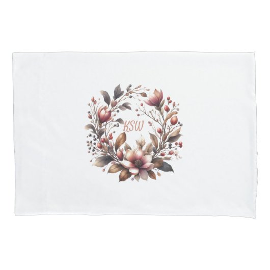 Elegante Monogram Magnolia Bloemenkrans Kussensloop (Voorkant)