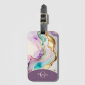 Elegante Monogram Marmeren Vloeibare Inkt Bagagelabel (Voorkant (verticaal))