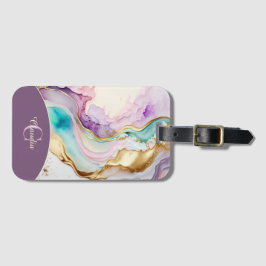 Elegante Monogram Marmeren Vloeibare Inkt Bagagelabel