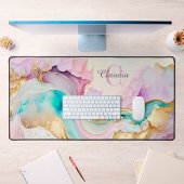 Elegante Monogram Marmeren Vloeibare Inkt Bureaumat