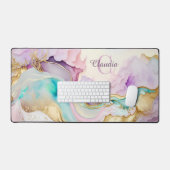 Elegante Monogram Marmeren Vloeibare Inkt Bureaumat (Keyboard & Muis)