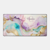 Elegante Monogram Marmeren Vloeibare Inkt Bureaumat (Voorkant)