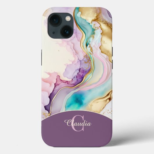 Elegante Monogram Marmeren Vloeibare Inkt Case-Mate iPhone Case (Achterkant)