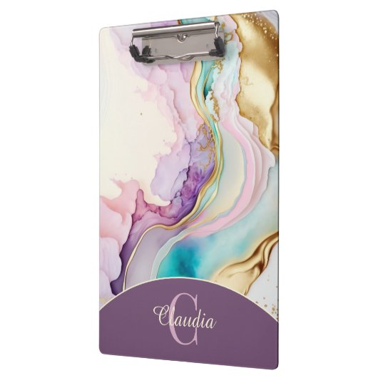 Elegante Monogram Marmeren Vloeibare Inkt Klembord (Links)