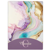 Elegante Monogram Marmeren Vloeibare Inkt Klembord (Achterkant)