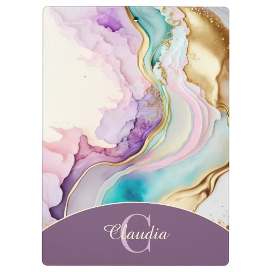 Elegante Monogram Marmeren Vloeibare Inkt Klembord (Achterkant)