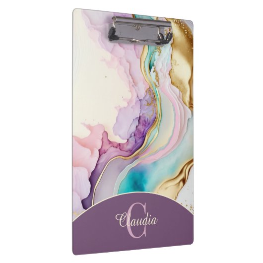 Elegante Monogram Marmeren Vloeibare Inkt Klembord (Rechts)