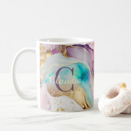 Elegante Monogram Marmeren Vloeibare Inkt Koffiemok