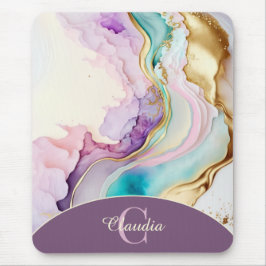 Elegante Monogram Marmeren Vloeibare Inkt Muismat