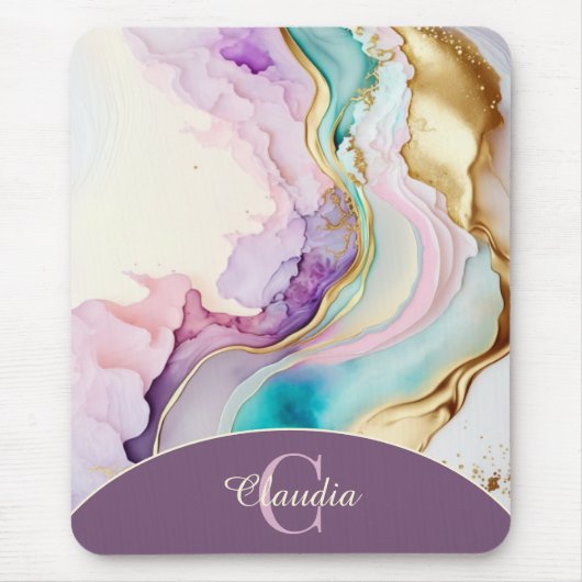 Elegante Monogram Marmeren Vloeibare Inkt Muismat (Voorkant)