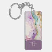 Elegante Monogram Marmeren Vloeibare Inkt Sleutelhanger (Voorkant Links)