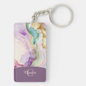 Elegante Monogram Marmeren Vloeibare Inkt Sleutelhanger (achterkant)