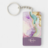 Elegante Monogram Marmeren Vloeibare Inkt Sleutelhanger (Voorkant)