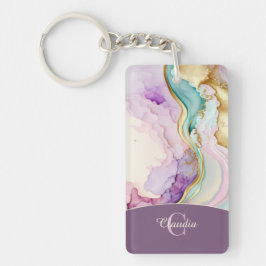 Elegante Monogram Marmeren Vloeibare Inkt Sleutelhanger