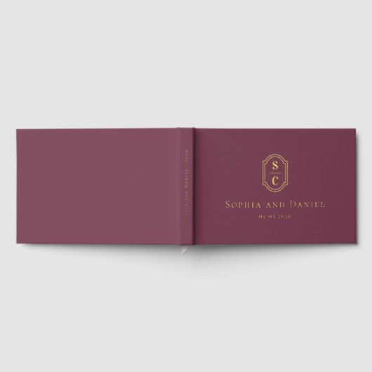 Elegante monogram mauve bruiloft namen datum folie gastenboek (Volledig)