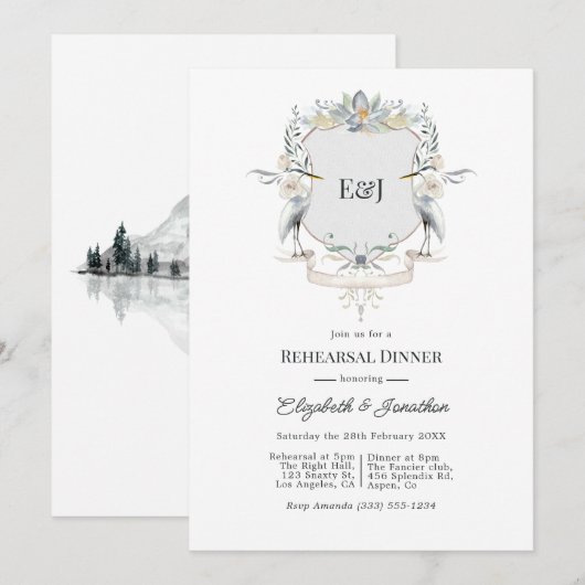 Elegante Monogram Meer Bruiloft Rehearsal Dinner Kaart (Voorkant / Achterkant)