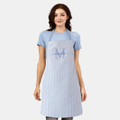 Elegante Monogram Menukaart Blauwe Streep Schort (Gedragen)