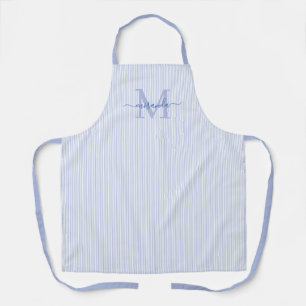 Elegante Monogram Menukaart Blauwe Streep Schort
