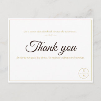 Elegante Monogram Minimale Trouw Dankkaart Briefkaart
