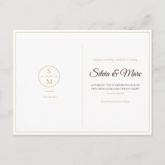 Elegante Monogram Minimale Trouwkaart 'Save the Da Aankondigingskaart