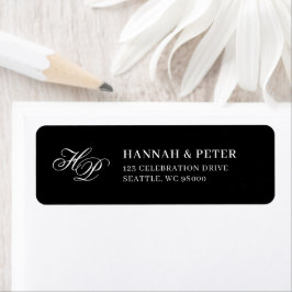 Elegante Monogram Minimale Zwart-wit bruiloft Etiket