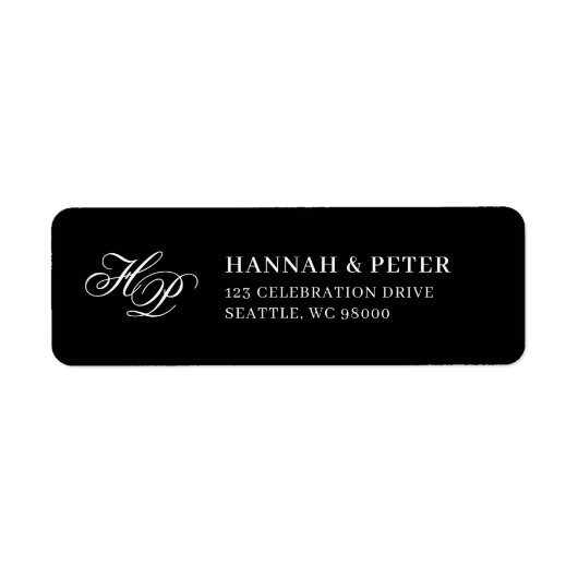Elegante Monogram Minimale Zwart-wit bruiloft Etiket (Voorkant)