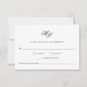 Elegante Monogram Minimale Zwart-wit bruiloft RSVP Kaartje (Voorkant)