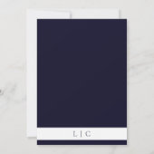 Elegante monogram minimalistische donkere marine k save the date (Achterkant)
