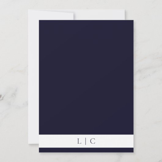 Elegante monogram minimalistische donkere marine k save the date (Achterkant)