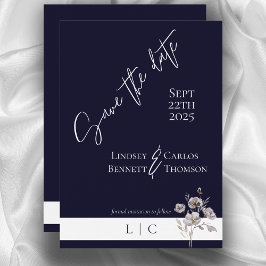 Elegante monogram minimalistische donkere marine k save the date