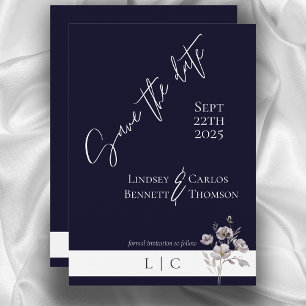 Elegante monogram minimalistische donkere marine k save the date