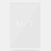 Elegante Monogram Minimalistische Huwelijk Welkom Acryl Bord (Voorkant)