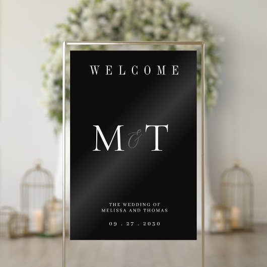 Elegante Monogram Minimalistische Huwelijk Welkom Acryl Bord