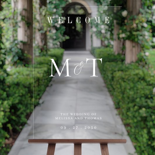Elegante Monogram Minimalistische Huwelijk Welkom Acryl Bord