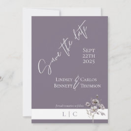 Elegante monogram minimalistische paarse kalligraf save the date