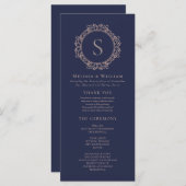 Elegante Monogram Moderne Klassieke Navy Blush Bru Programmakaart (Voorkant / Achterkant)