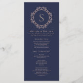 Elegante Monogram Moderne Klassieke Navy Blush Bru Programmakaart (Voorkant)