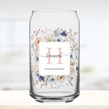 Elegante Monogram Mooie Beige Blauwe Bloemen Bloem