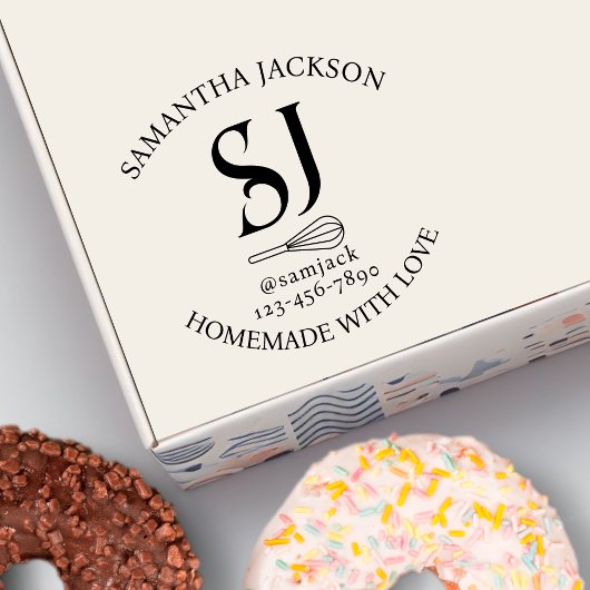 Elegante Monogram Naam Bakkerij Bedrijf Rubberstempel