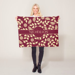 Elegante Monogram Naam Blad Madeliefjes Patroon B Fleece Deken
