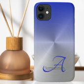 Elegante Monogram Naam Blauwe Ombre Nepmetaal Case-Mate iPhone Case