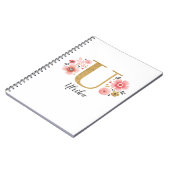 Elegante Monogram Naam Bloemen Wit Roze Script Notitieboek (Linkerzijde)