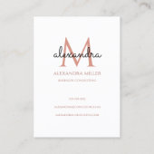 Elegante Monogram Naam Blush Roze Wit Zwart Visitekaartje (Achterkant)