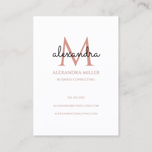 Elegante Monogram Naam Blush Roze Wit Zwart Visitekaartje (Achterkant)